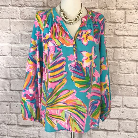 Lilly Pulitzer Tops - Lilly Pulitzer Elsa silk top, blue, L